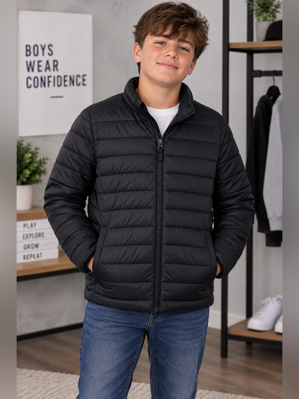 Lands' End Kids Black Packable Puffer Jacket